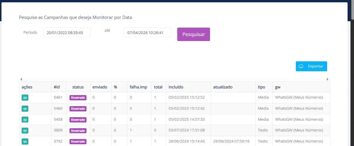 Exemplo de campanha e reativa&ccedil;&atilde;o na plataforma WhatsGW.