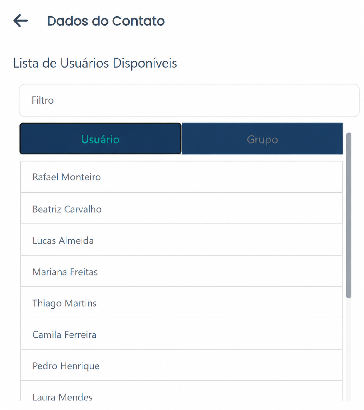 Tela de transfer&ecirc;ncia de atendimentos entre setores e operadores em tempo real.